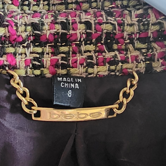 EUC- bebe - lady jacket with faux leather trim and gold zippers - Picture 6 of 7